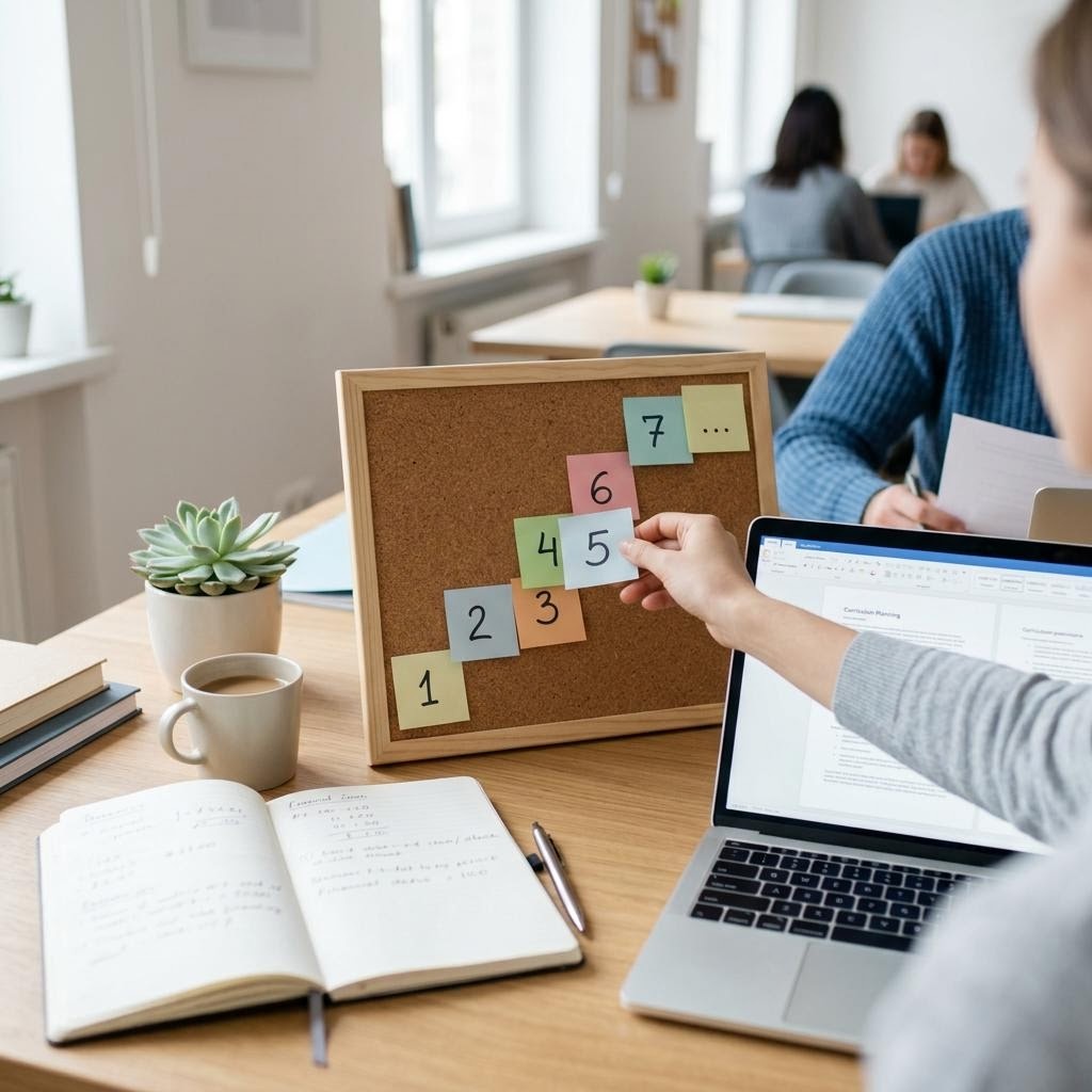 Tisch mit Haushaltsbuch, Rechner und Lernnotizen